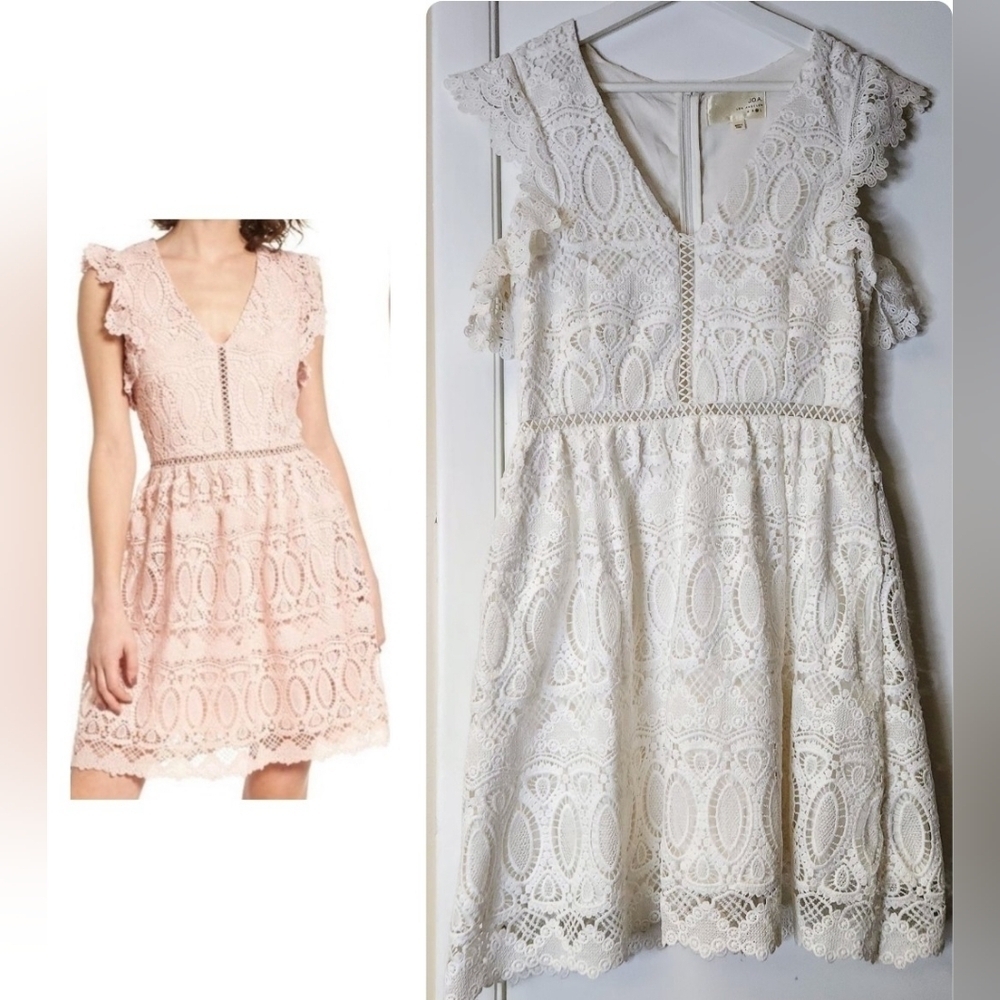 J.O.A. Los Angeles White Floral Ruffle Shoulder Lace Dress Size M
